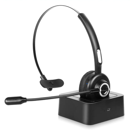 Cushioned Bluetooth Headset, UX-M97 Wireless Headset with Microphone, Wireless Cell Phone Headset with Noise Isolation Mic Charging Base Mute Function for Oppo F9 (F9 Pro) With Charging Dock