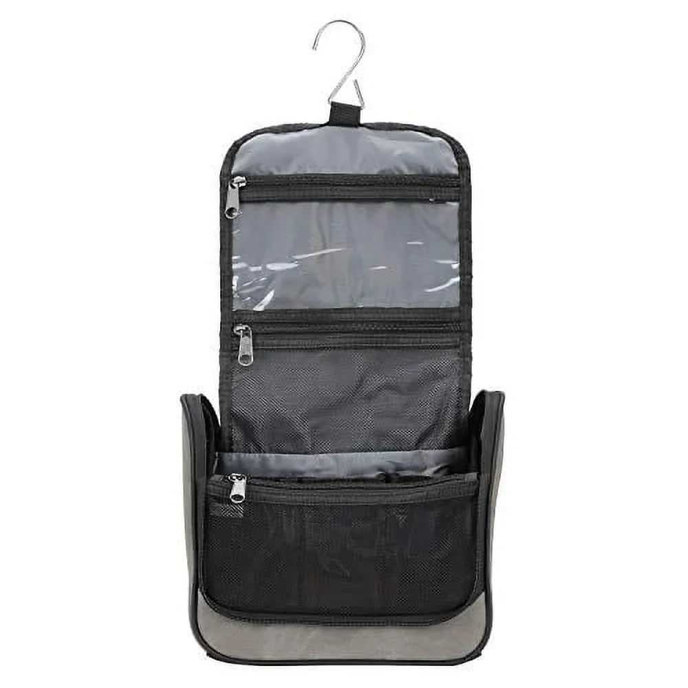 Lewis N. Clark Brushed Twill Hanging Toiletry Kit Bag for Travel Accessories, Shampoo, Cosmetics + Personal Items, Gray, One_Size