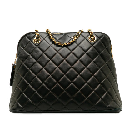 Pre-Owned Authenticated Chanel Quilted Lambskin Dome Shoulder Bag Leather Black Unisex (Good)