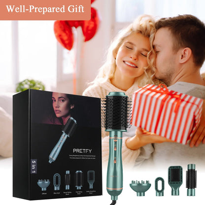 Pretfy Hair Dryer Brush, 5 in 1 Blow Dryer & Volumizer, Negative Ion Detachable Hot Air Brush Set Hair Styler for Straightening/ Drying/ Curling/ Styling