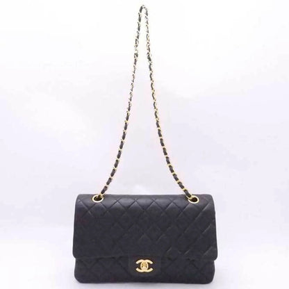 Pre-Owned Chanel CHANEL shoulder bag matelasse double flap leather black gold ladies (Good)