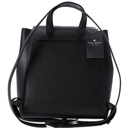 Kate Spade Kristi Refined Grain Leather Medium Flap Drawstring Backpack Black