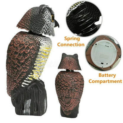Owl Decoy 360 Rotate Head to Scare Birds, Scarecrow Owl Decoy Statue Realistic Scary Sounds & Shadow Fake Owl Outdoor Pest Bird Deterrent for Patio Yard Garden Protector