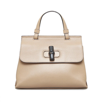 Pre-Owned Authenticated Gucci Medium Bamboo Daily Calf Leather Brown Satchel Unisex (Good)