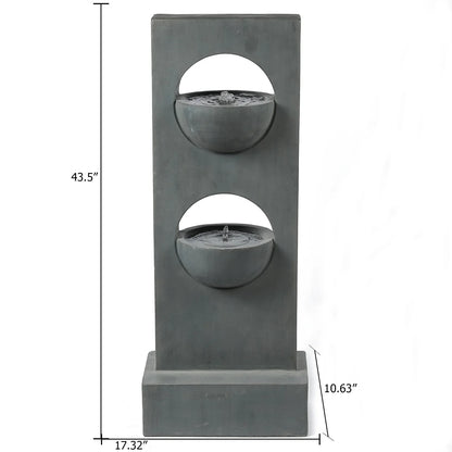 HomeStock Vintage Visions Gray Cement Column Two Tier Bowl Bubbler Outdoor Fountain