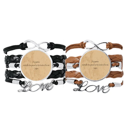 Qoutes Famous People Healing Burden Peacock Tail Bracelet Hand Strap Leather Rope Wristband Double Set