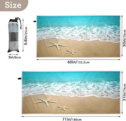 Bestwell Sea Beach Starfish Beach Towel Oversized Towel Blanket, Thin Lightweight Microfiber Sand Free Quick Dry Towel, 31”X71” Multipurpose Pool Bath Yoga Swim Shower Towel