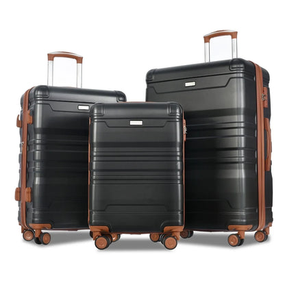 Yone jx je Luggage 3 Pcs Suitcase Set, ABS Hardside Suit case with Spinner Tires Lightweight TSA Lock, 20/24/28 Inch,Black