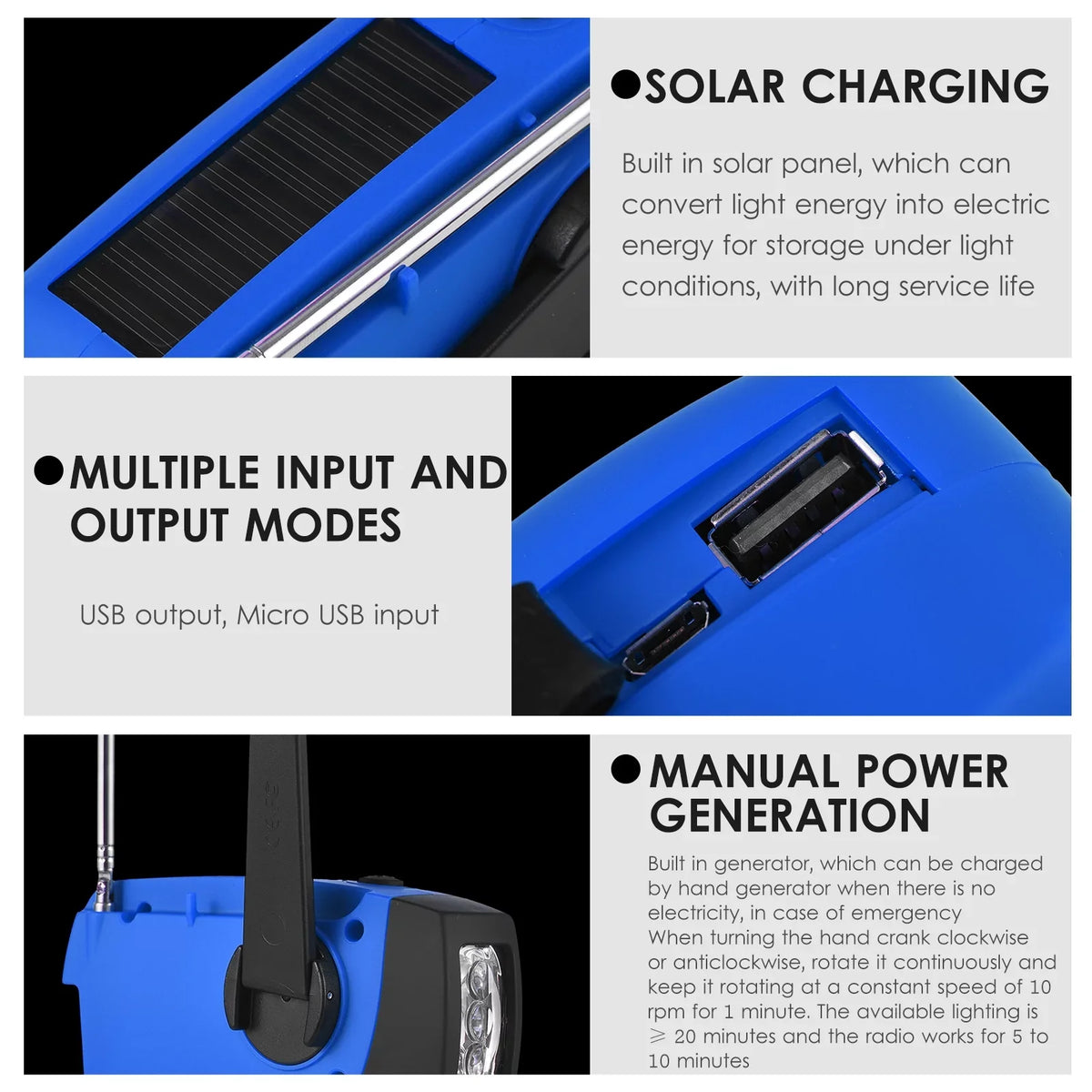 Emergency Hand Crank Solar Weather AM / / NOAA Emergency Weather Rechargeable Portable Power Bank with Solar Charging & Hand Crank & Battery Operated LED Flashlight Cell Reading Lamp fo