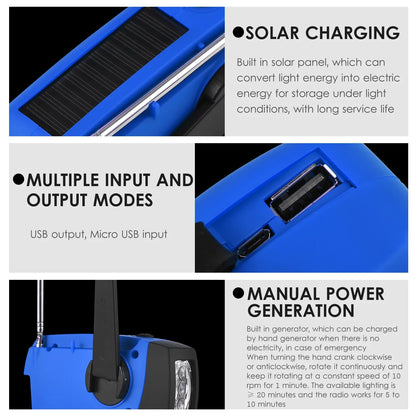 Emergency Hand Crank Solar Weather AM / / NOAA Emergency Weather Rechargeable Portable Power Bank with Solar Charging & Hand Crank & Battery Operated LED Flashlight Cell Reading Lamp fo