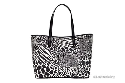 Michael Kors Carter Large Black Animal Print PVC Open Tote Shoulder Purse Bag