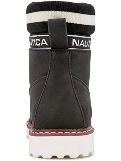 NAUTICA Womens Black Mixed Media Logo Strap Romilly Round Toe Lace-Up Hiking Boots 8 M