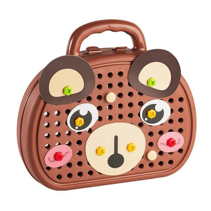Montessori Toolbox Set with Drill, 204 Pieces in Bear & Dog Suitcase
