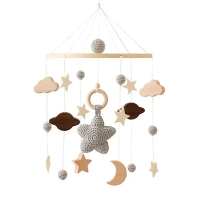 Wooden Baby Crib Mobile with Stars, Moon & Cloud Decorations