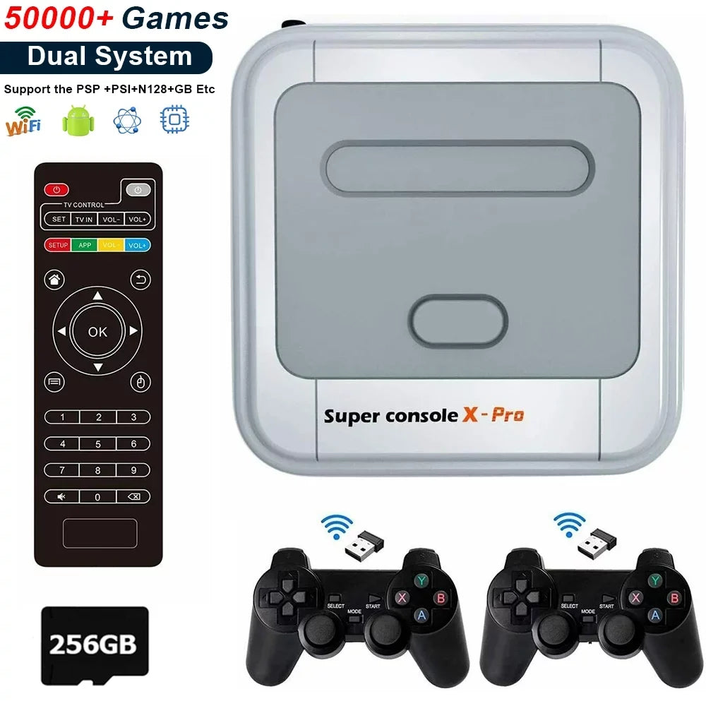 Onemayship Retro Game Console 256GB, Super Console X PRO Built in 50,000+ Games, Video Game Console Systems for 4K TV HD/AV Output, Dual Systems, Compatible with PS1/PSP/MAME/ATARI