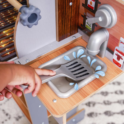 KidKraft Spin & Reveal Wooden Grill & Play Kitchen with Water-Reveal Food & 21 Accessories
