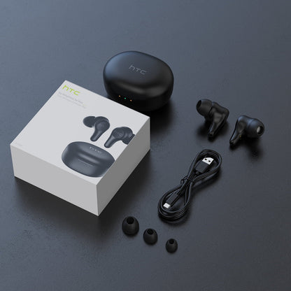 HTC True Wireless Earbuds Plus - Active Noise Cancellation IPX5 Water Resistant Bluetooth 5.0 Headphones with ENC, 24-Hour Playtime, Stereo in-Ear Touch Control Wireless Earphones