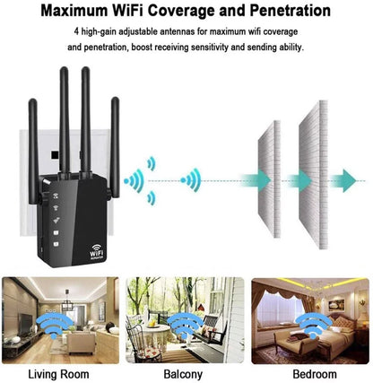 "Happyline" WiFi Range Extender 1200Mbps WiFi Repeater Wireless Signal Booster, 2.4 & 5GHz Dual Band WiFi Extender with Gigabit Ethernet Port, Extend WiFi Signal to Smart Home & Alexa Devices
