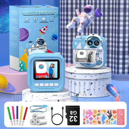 Instant Kids Camera with 2.4” Screen, 1080P, 32GB & Printing Paper
