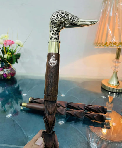 Brass Walking Stick Solid Brass Duck Face Head Handle Wooden Walking Stick