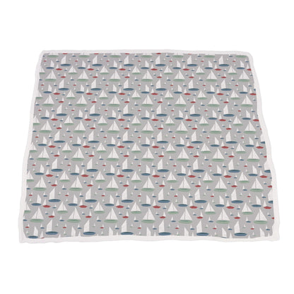Blue Shadow Whales and Marina Sailboats Bamboo Blanket