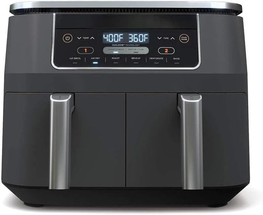 10 Quart 6-in-1 DualZone XL 2-Basket Air Fryer with 2 Independent Frying Baskets, Match Cook & Smart Finish to Roast, Broil, Dehydrate for Quick, Easy Family-Sized Meals, Grey