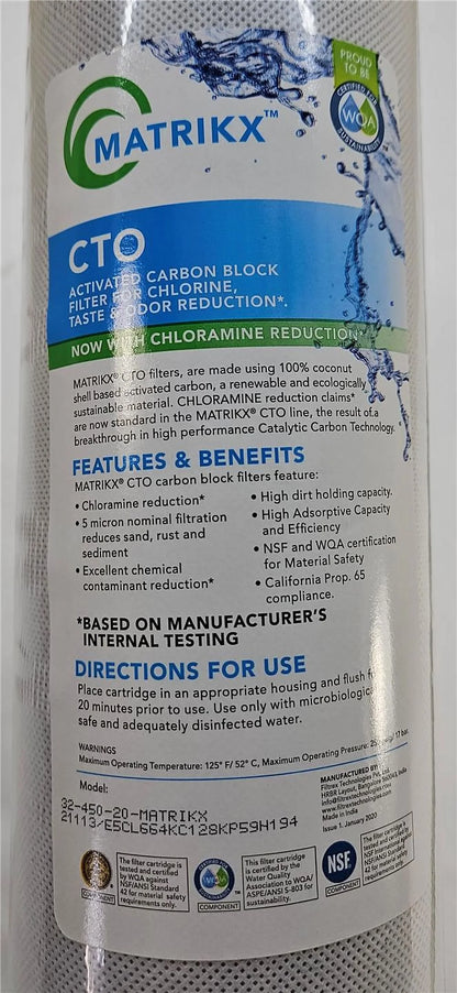 MatriKX (32-450-20-GREEN) 20"x4.5" CTO Carbon Block Chlorine Reduction 5 Micron Filter