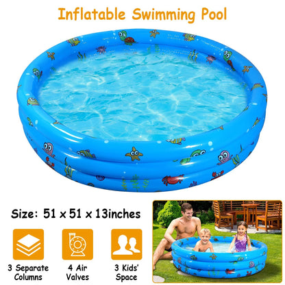 iMounTEK Kid Family Pool, 51x13” Inflatable Swimming Pool for 3 Kids with 4 Bottom Water Drain Plug