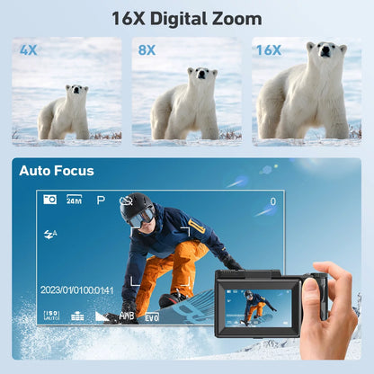 MARVUE Digital Camera 4K Vlogging Camera for YouTube 48MP 16X Digital Zoom with Macro Function & Liftable Flash, Photography Camera 3’’ 180°Flip Screen