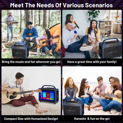 Portable Karaoke Machine Systems Wireless BT Streaming Loudspeaker for Adults&Kid,14”HD Touch Screen/Android 12/4+64G,Support Microphone/WiFi/USB/SD/PC/TV/Phones/HDMI