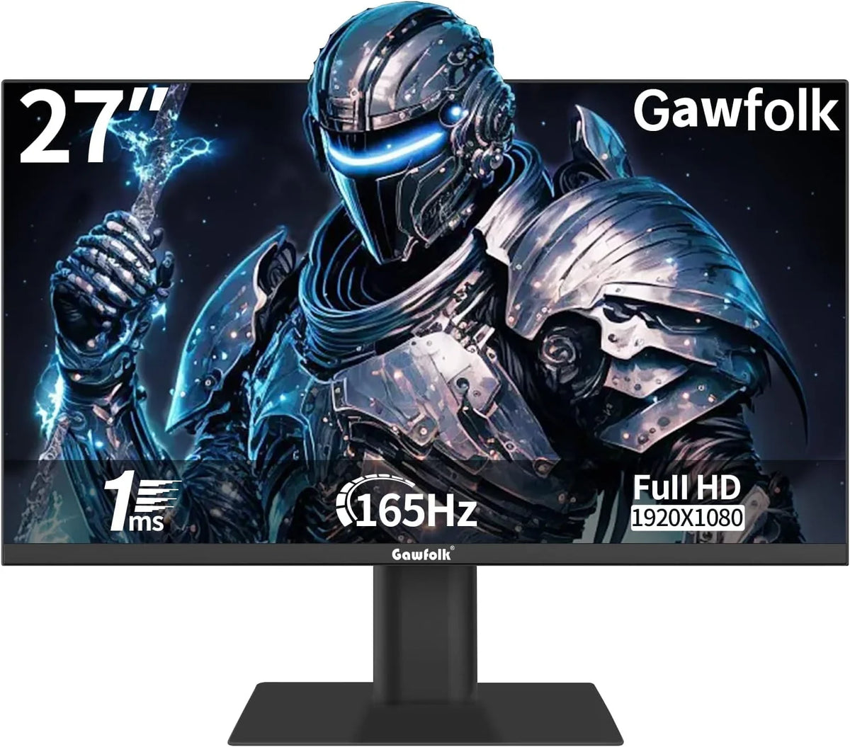Gawfolk 27" PC Gaming Monitor 165Hz, Full HD 1080P Bezel-less Display Supports DP and HDMI (Black)