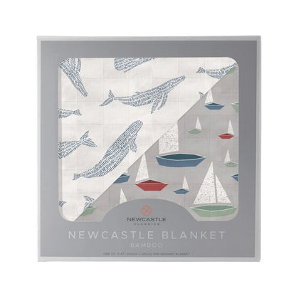 Blue Shadow Whales and Marina Sailboats Bamboo Blanket
