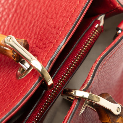 Pre-Owned Authenticated Gucci Medium Bamboo Shopper Calf Leather Red Satchel Unisex (Good)