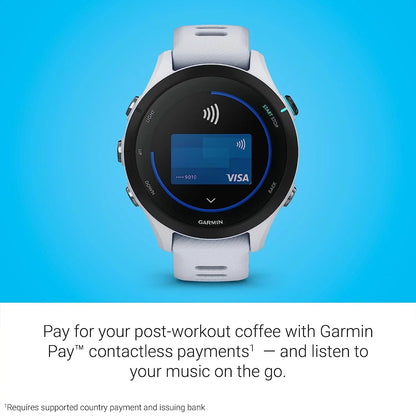 Garmin Forerunner 255S Music, Smaller GPS Running Smartwatch with Music, Advanced Insights, Long-Lasting Battery, Whitestone with Charging Base, Workout Towel, 6Ave Travel & Cleaning Kit