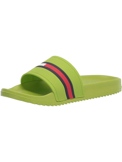 TOMMY HILFIGER Mens Green Colorblocked Stripe Comfort Redder Round Toe Slip On Slide Sandals Shoes 9 M