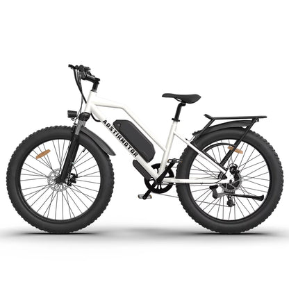 Kmowoo 26inch 750W Electric Two-wheeler Fat Tire P7 48V 13AH Removable Lithium Battery for Adults with Detachable Rear Rack Fender(White)S07-G
