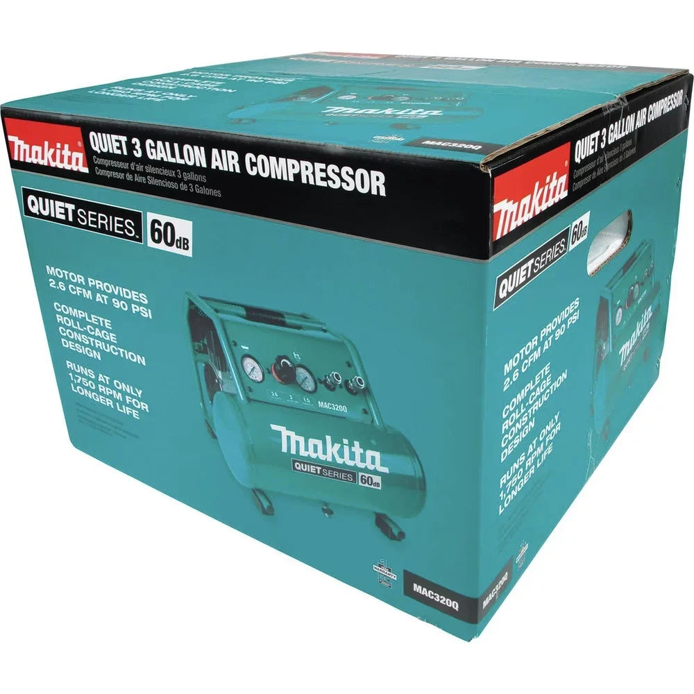 Makita MAC320Q Quiet Series 1-1/2 HP 3 Gallon Oil-Free Hand Carry Air Compressor