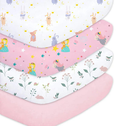 4 Pack Set Fitted Sheets for Standard Crib and Toddler Mattress