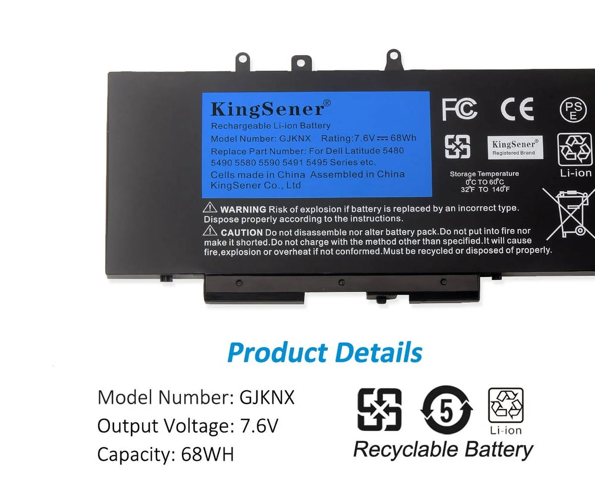 Kingsener GJKNX Laptop Battery For Dell Latitude 5480 5580 5490 5590 For DELL Precision M3520 M3530 GD1JP 7.6V 68WH