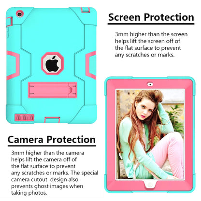 iPad 2 Case,iPad 3 Case,iPad 4 Case, Allytech Three Layer Shockproof Armor Defender Protective Case Cover with Kickstand for iPad 2nd Gen / iPad 3rd Gen / iPad 4th Generation (Aqua/Rosegold)