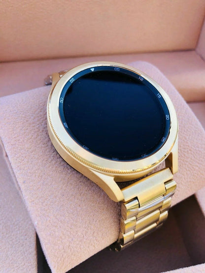 Custom 24k Gold Plated 46mm Samsung Galaxy Watch 4 Gold Bezel Gray Gold Band LTE