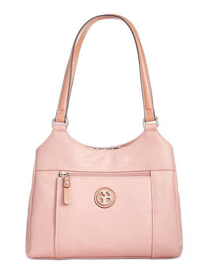 GIANI BERNINI Women's Pink Pebbled 4-poster Logo Hardware Double Flat Strap Tote Handbag Purse