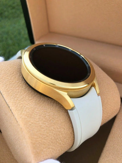 Custom 24k Gold Plated 46mm Samsung Galaxy Watch 4 Gold Bezel Gray Gold Band LTE
