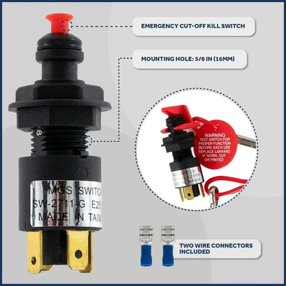Five Oceans Marine Universal Emergency Cut-Off Switch, Kill Switch, Engine Shut-Off Switch 12VDC, Coil Extendable Lanyard, Snap Hook and Red Buoy, for Jet Ski, Inflatable Boats, ATVs - FO1518