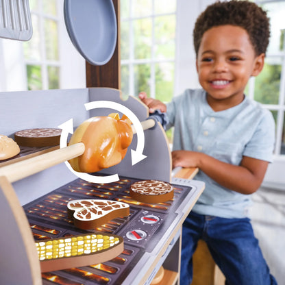 KidKraft Spin & Reveal Wooden Grill & Play Kitchen with Water-Reveal Food & 21 Accessories