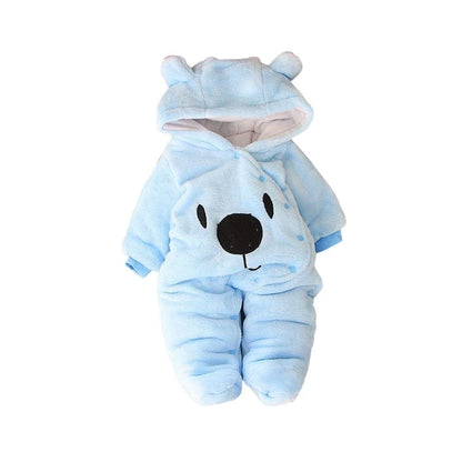 Baby Winter Hooded Romper, Plush, Warm, Button Closure
