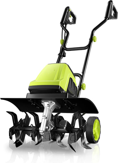 Electric Tiller, 15-Amp 18-Inch Width 9-Inch Depth Corded Tiller Cultivator 24 Durable Steel Tines Gardening Tiller with Adjustable Wheels Foldable Handle for Easy Soil Cultivation