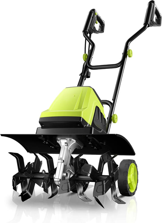 Electric Tiller, 15-Amp 18-Inch Width 9-Inch Depth Corded Tiller Cultivator 24 Durable Steel Tines Gardening Tiller with Adjustable Wheels Foldable Handle for Easy Soil Cultivation