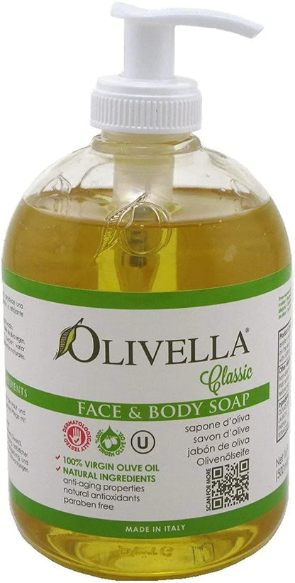Olivella Virgin Olive Oil Face and Body Liquid Soap 16.9 oz (Pack of 3)