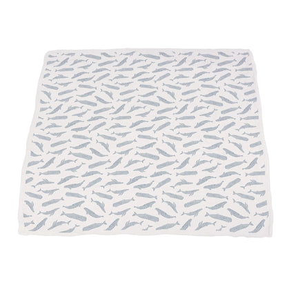 Blue Shadow Whales and Marina Sailboats Bamboo Blanket